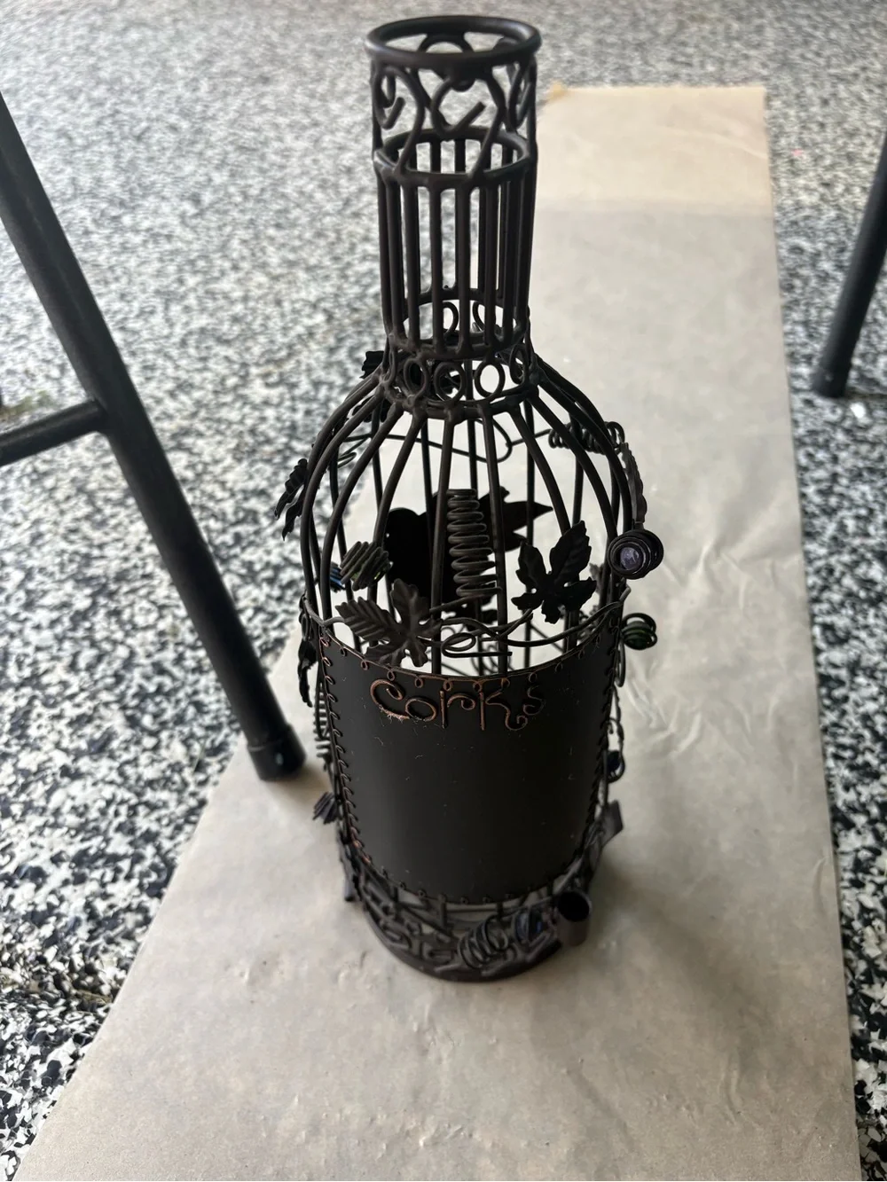 Metal Wine Bottle Cork Holder - Black with copper color Decorative Bottle Stand